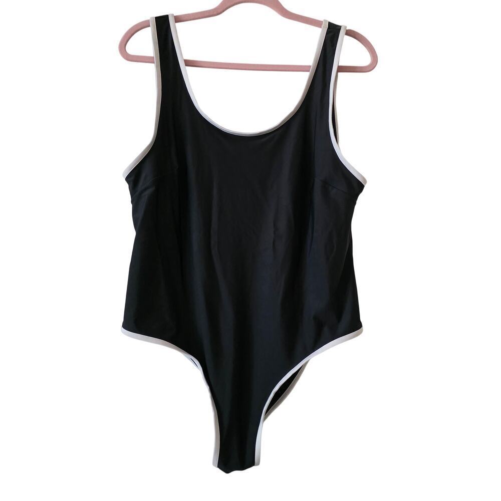 H&M Black & White Contrast Trim One Piece Bathing Suit Size XL